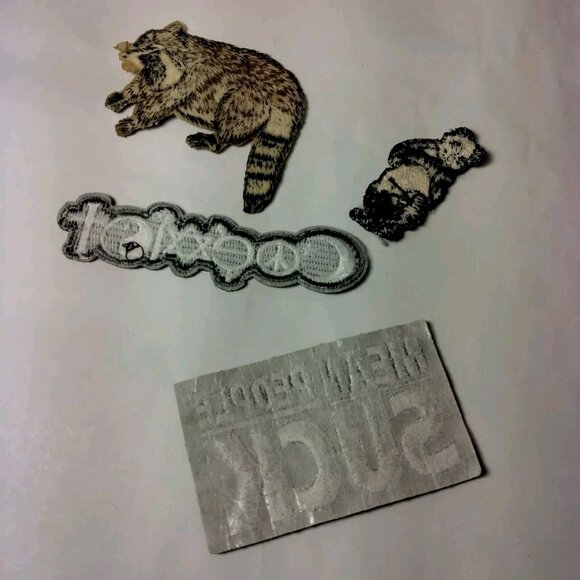 Vintage Patches Lot of 4 Animal Hippie Coexist Mean People Suck Panda Raccoon - Picture 5 of 5